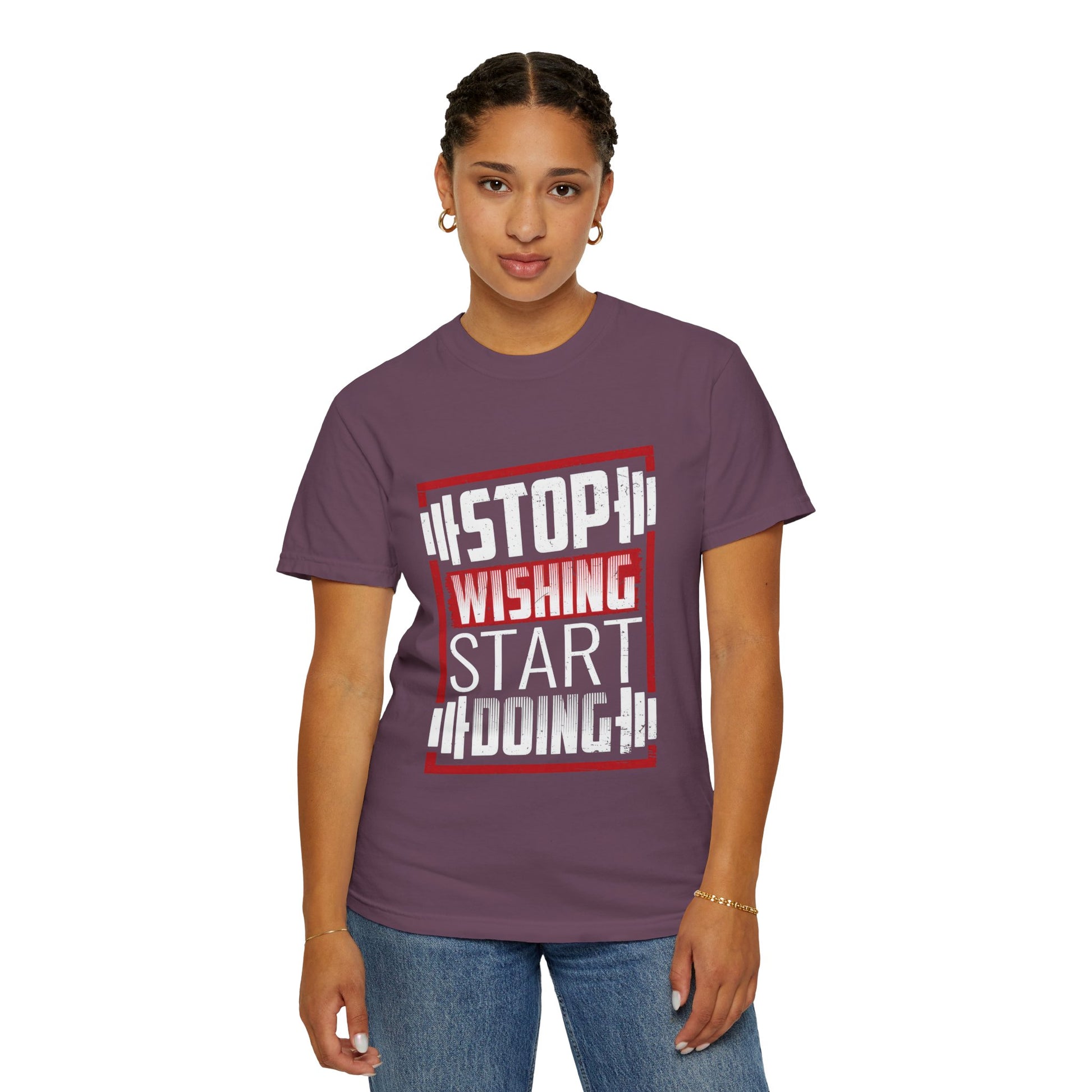 Motivational Workout T-Shirt - 'Stop Wishing Start Doing'