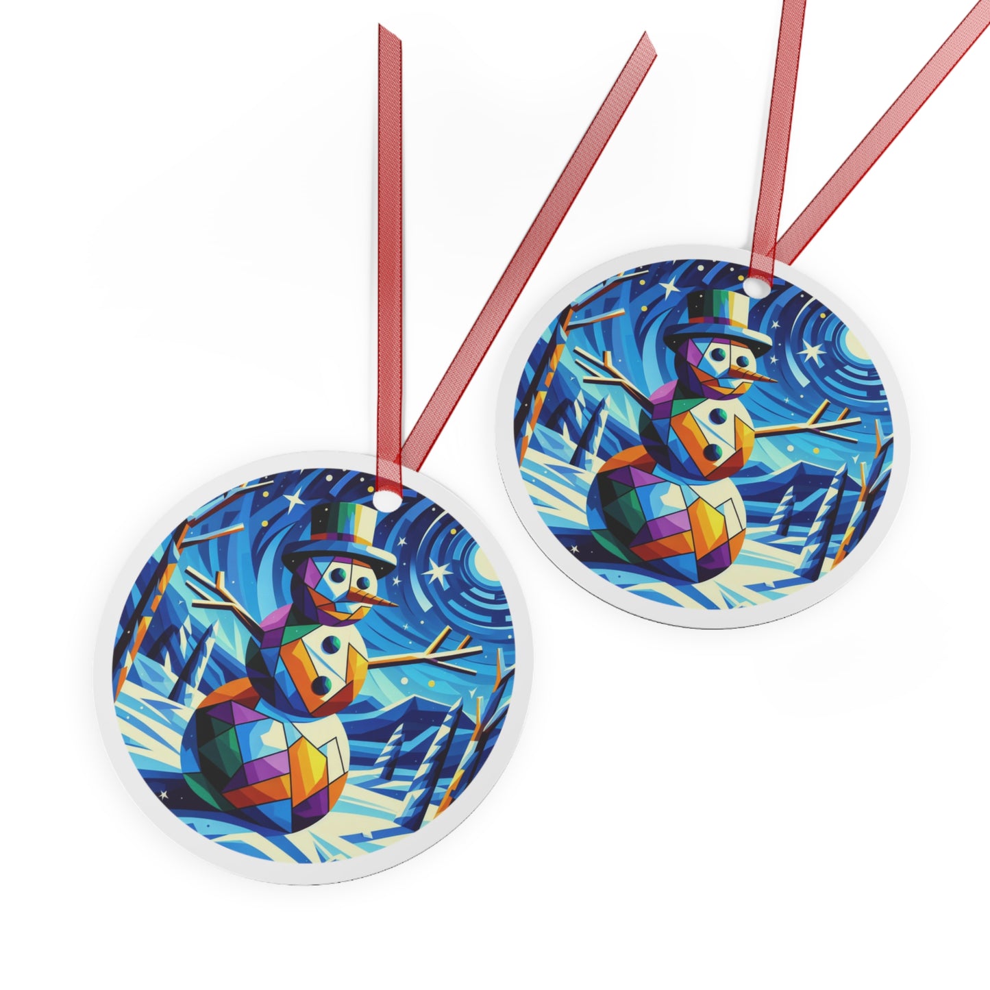 Cubist Frosty Abstract Christmas Metal Ornaments, 2-Side Print