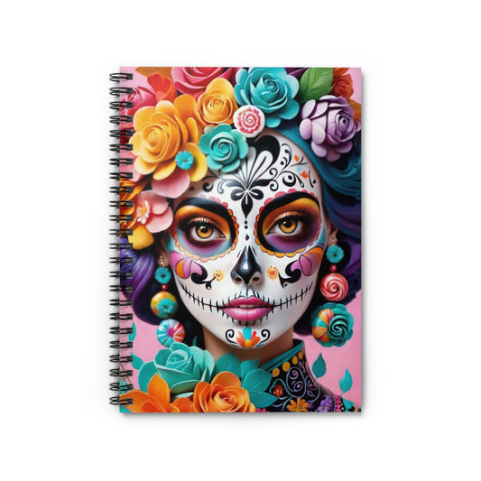 Vibrant Floral Skull Spiral Notebook 6” x 8” – Day of the Dead Journal