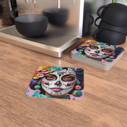 Colorful Sugar Skull Coasters, Party Drink Coasters, Day of the Dead Decor