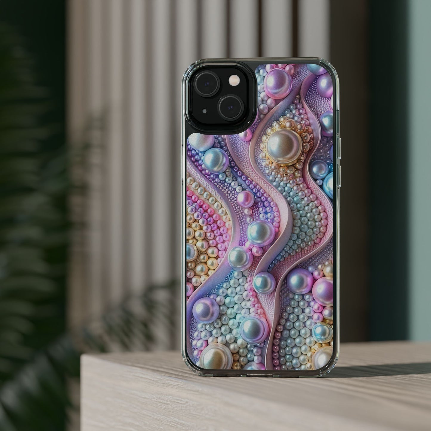 Colorful Pearl Wave Clear Phone Case, Elegant iPhone Cover