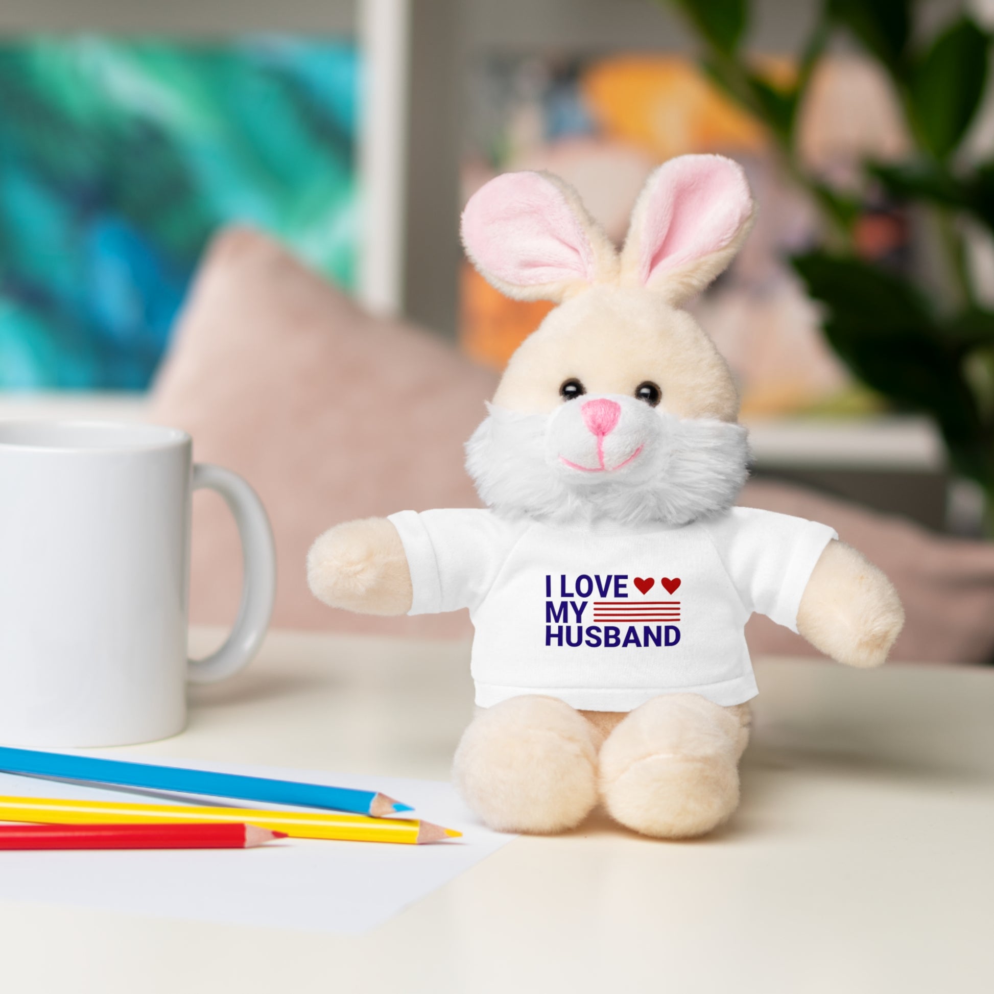 Stuffed Animal with "I love my husband" Tee, Gift for husband