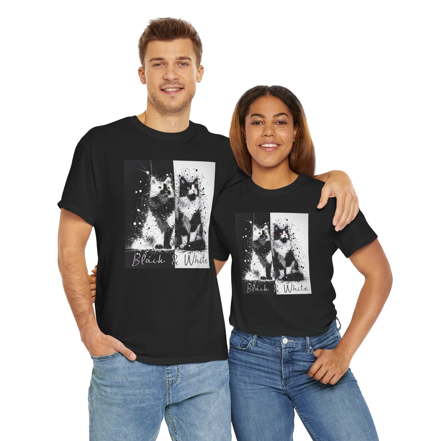 Black & White Cats Unisex Heavy Cotton Tee