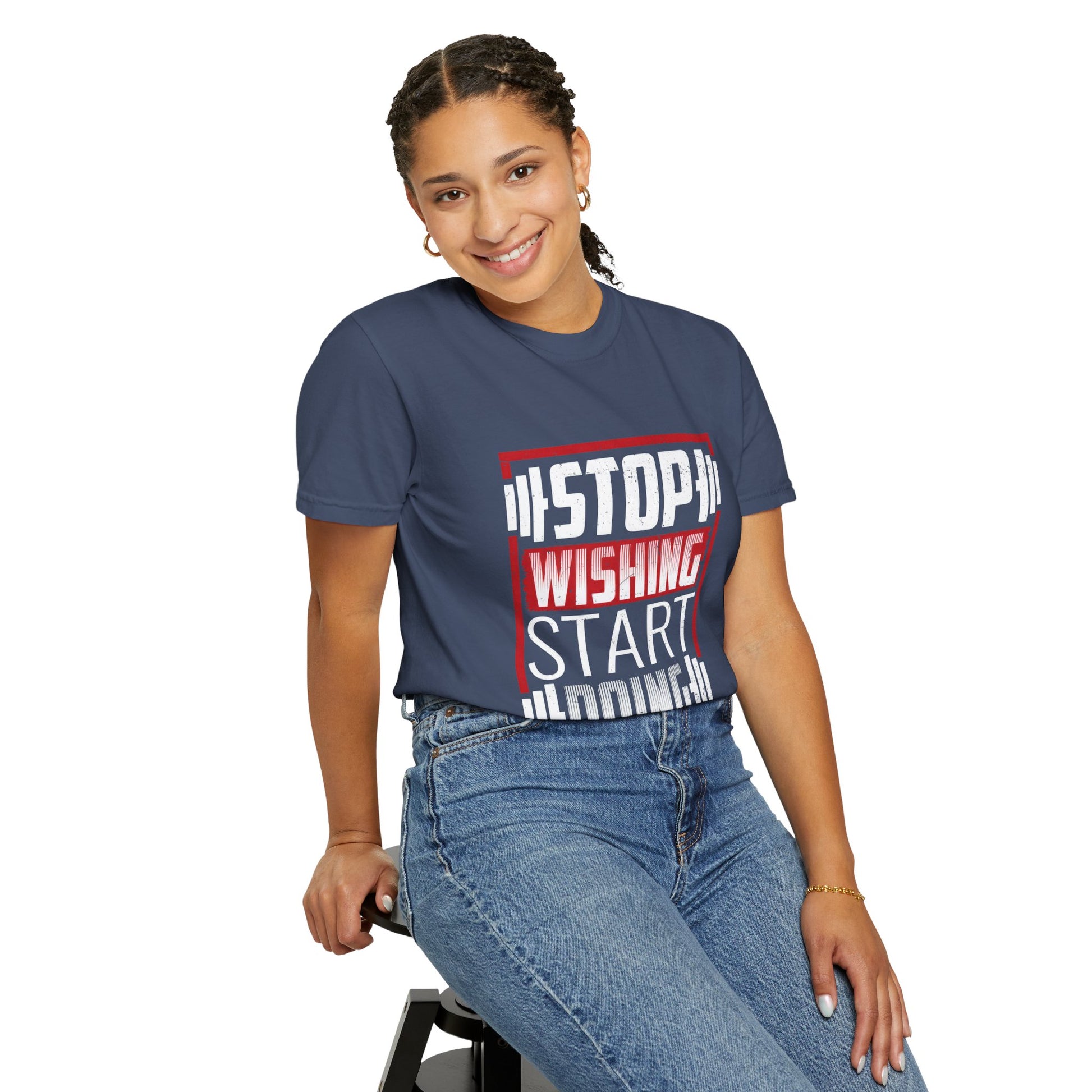 Motivational Workout T-Shirt - 'Stop Wishing Start Doing'