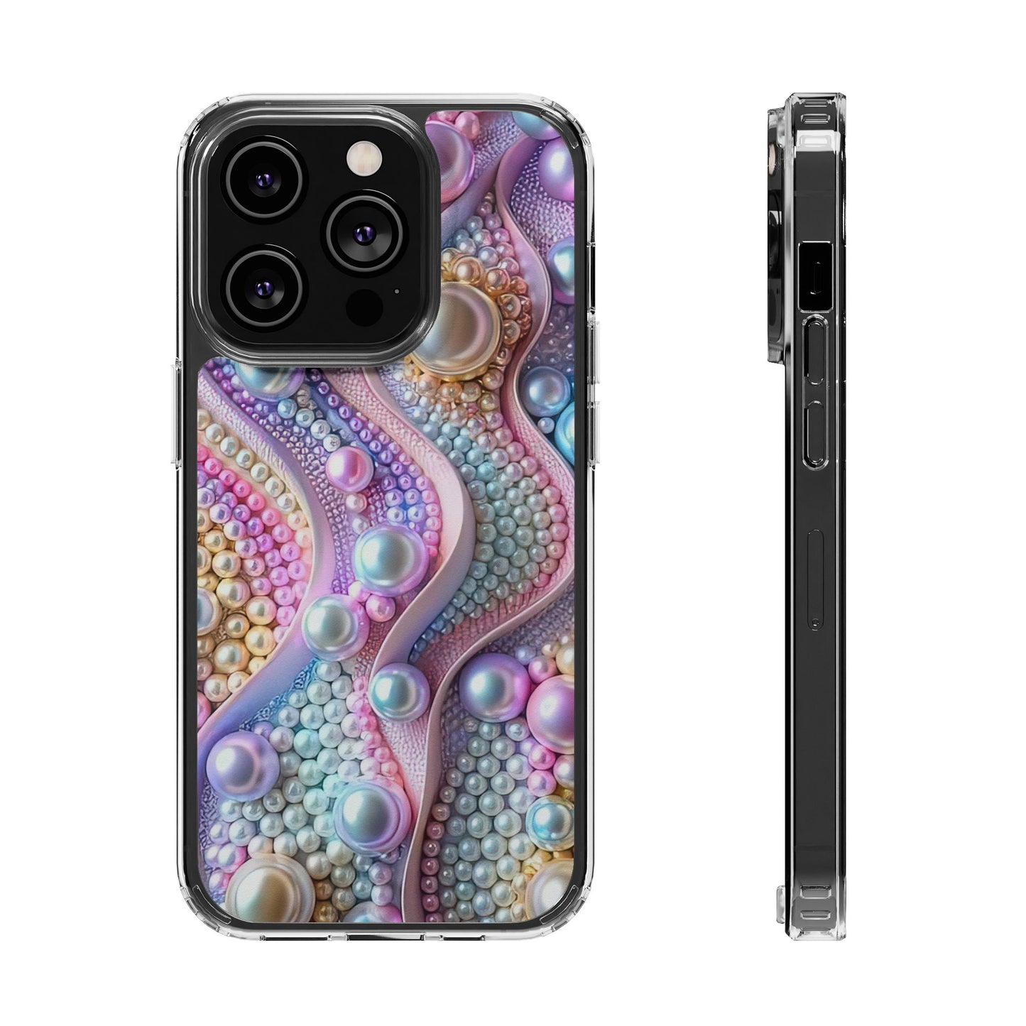 Colorful Pearl Wave Clear Phone Case, Elegant iPhone Cover