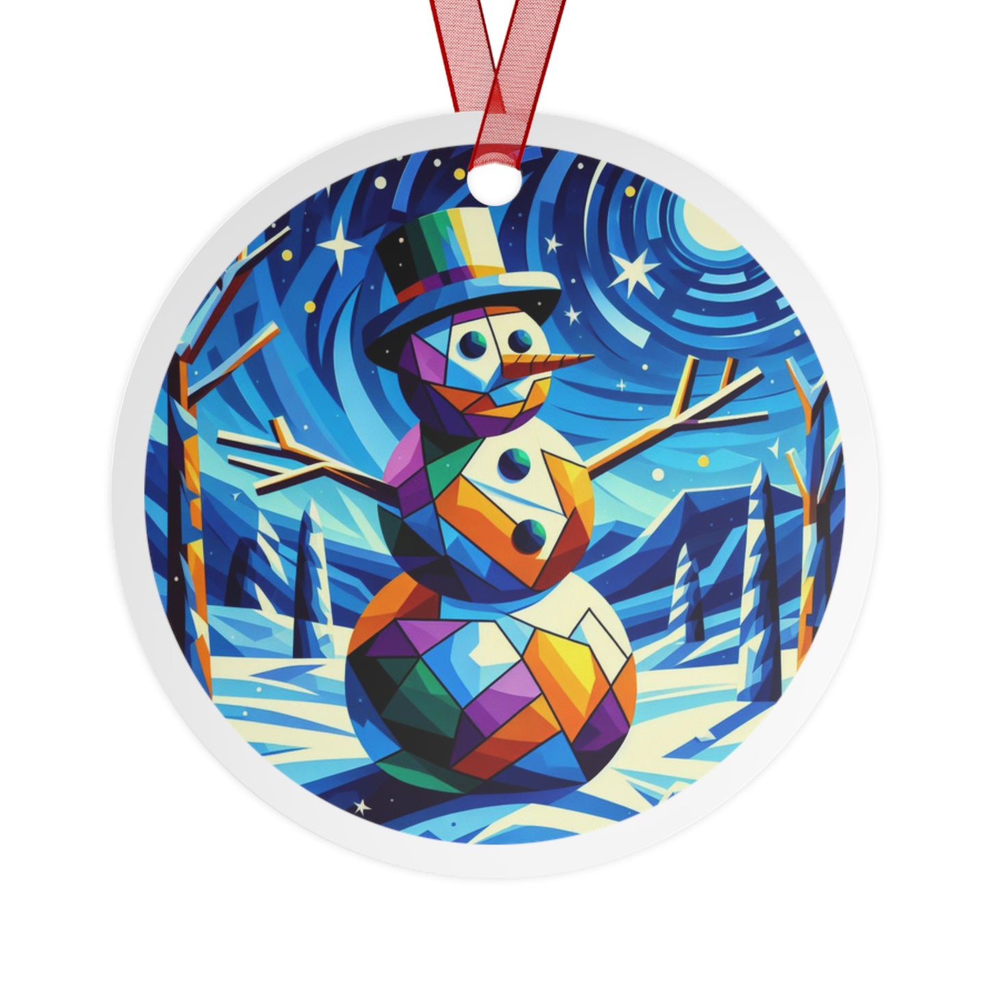 Cubist Frosty Abstract Christmas Metal Ornaments, 2-Side Print