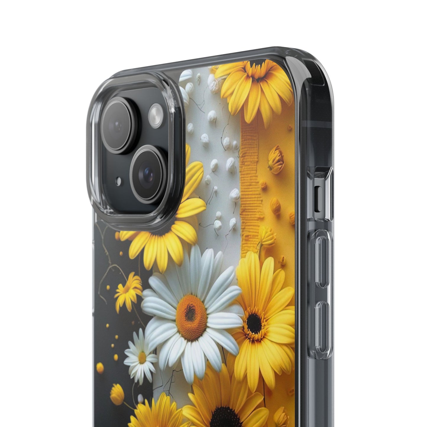 Clear Floral Phone Case - Yellow and White Daisy Pattern Colorful Spring Accessory