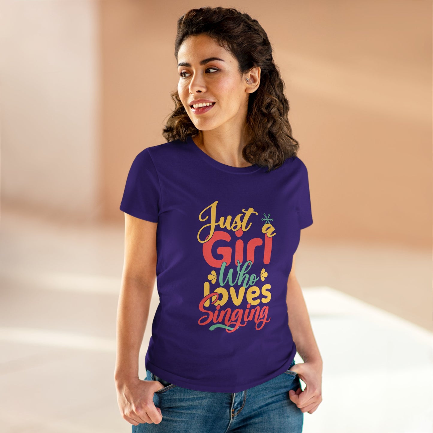 Just a Girl Who Loves Singing Tee - Women's Midweight Cotton T-Shirt