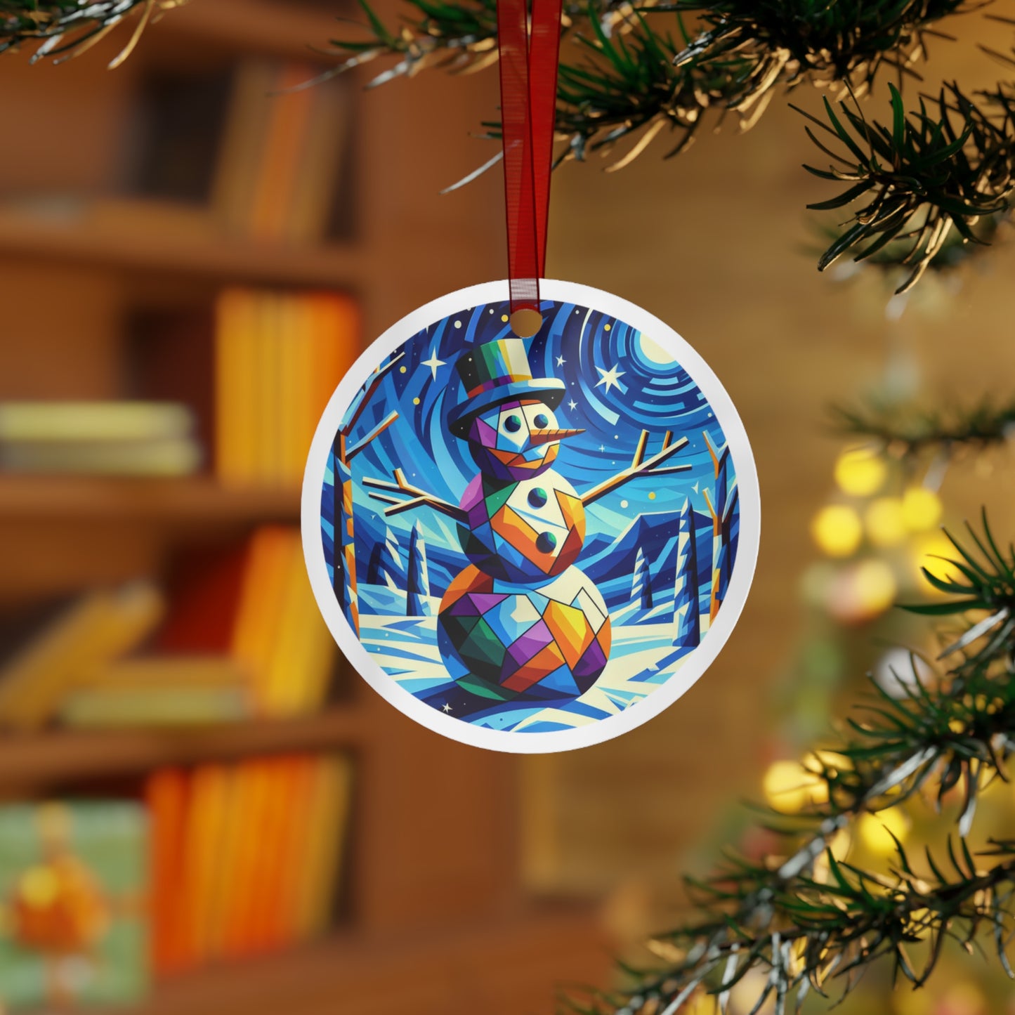 Cubist Frosty Abstract Christmas Metal Ornaments, 2-Side Print