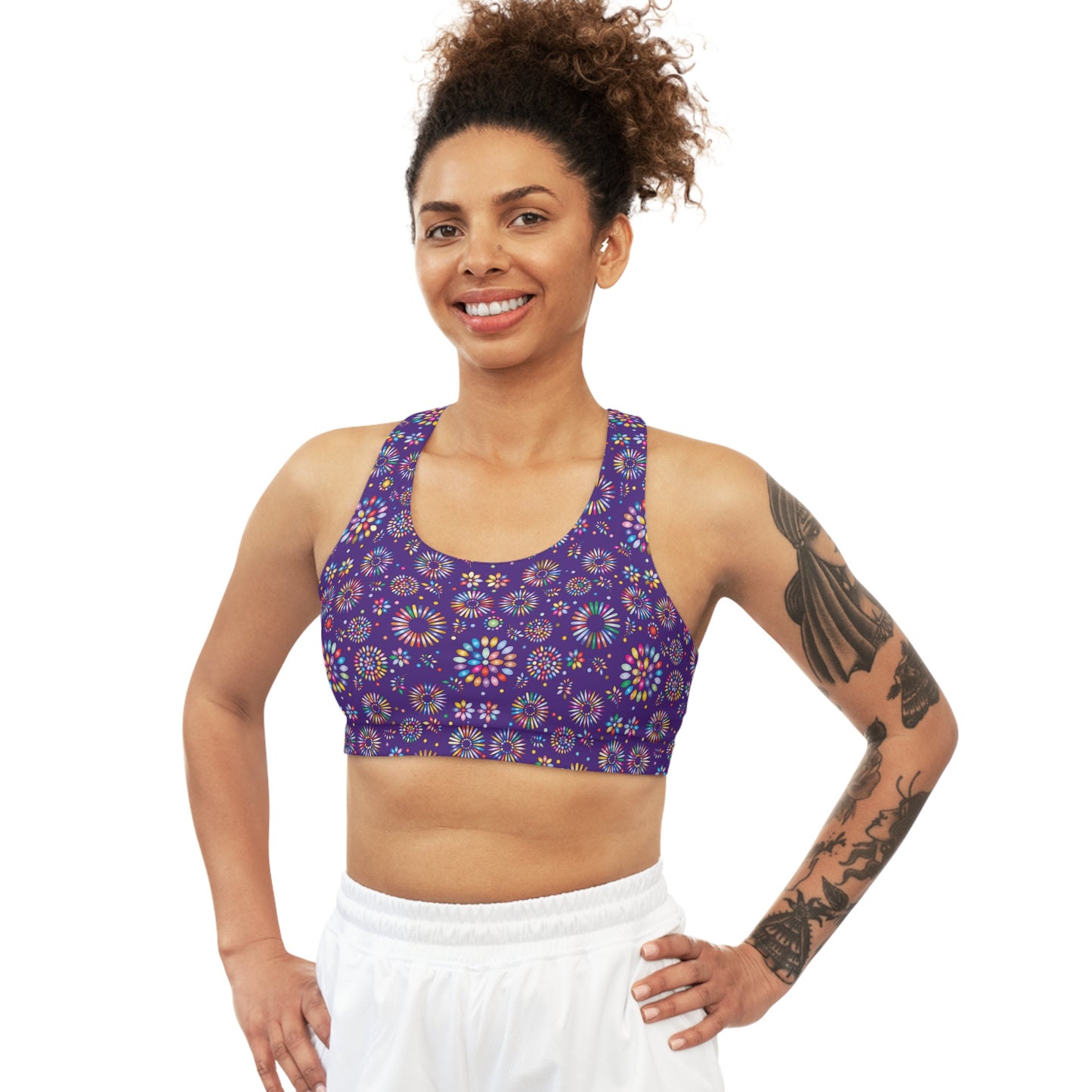 Vibrant Vibes Seamless Sports Bra (AOP) / Purple