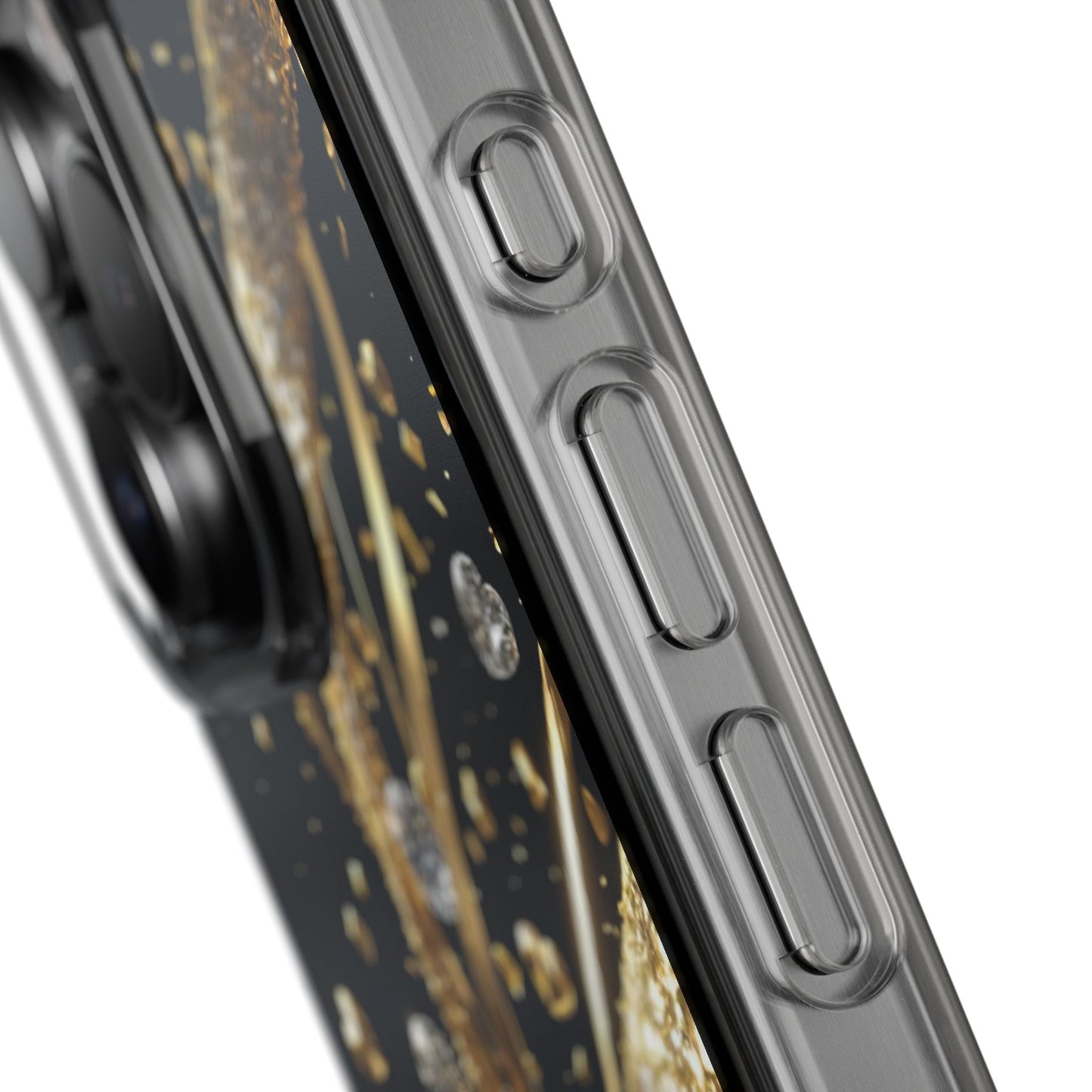 Gleaming Heart Clear Case, Elegant Gold Glitter, Sparkling Design