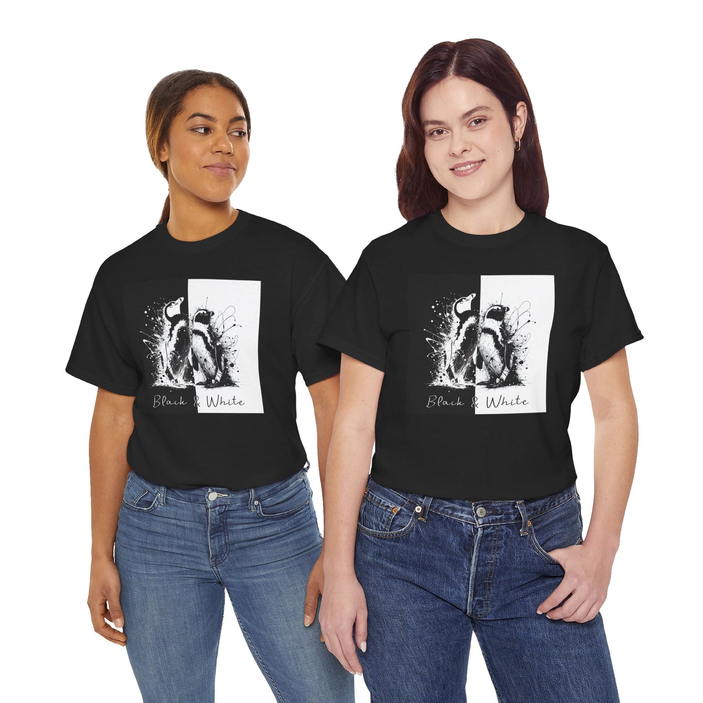 Black & White Penguins Unisex Heavy Cotton Tee