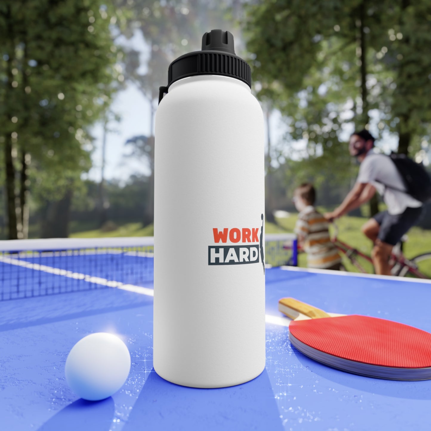 Work Hard Stainless Steel Water Bottle, Sports Lid