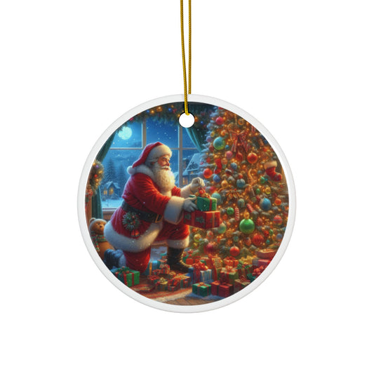 Holiday Magic: Santa's Presents Christmas Ceramic Ornaments, 2-Side Print, (1pc, 3pcs, 5pcs, 10pcs)