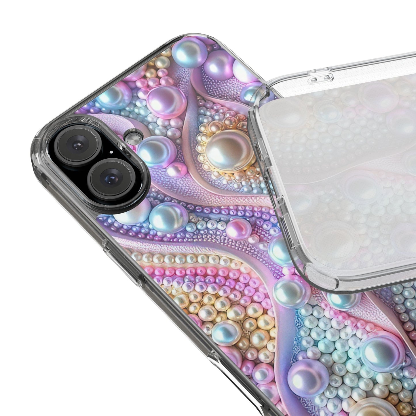 Colorful Pearl Wave Clear Phone Case, Elegant iPhone Cover