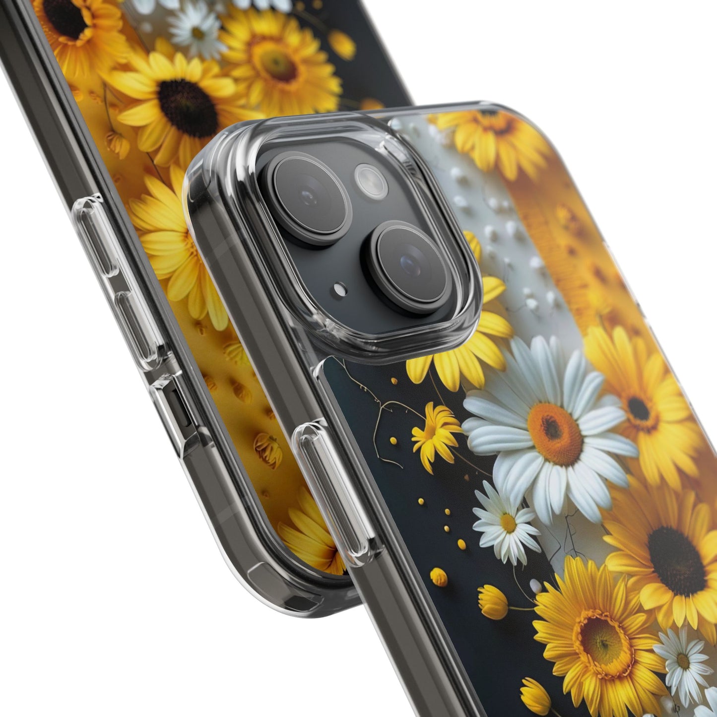 Clear Floral Phone Case - Yellow and White Daisy Pattern Colorful Spring Accessory