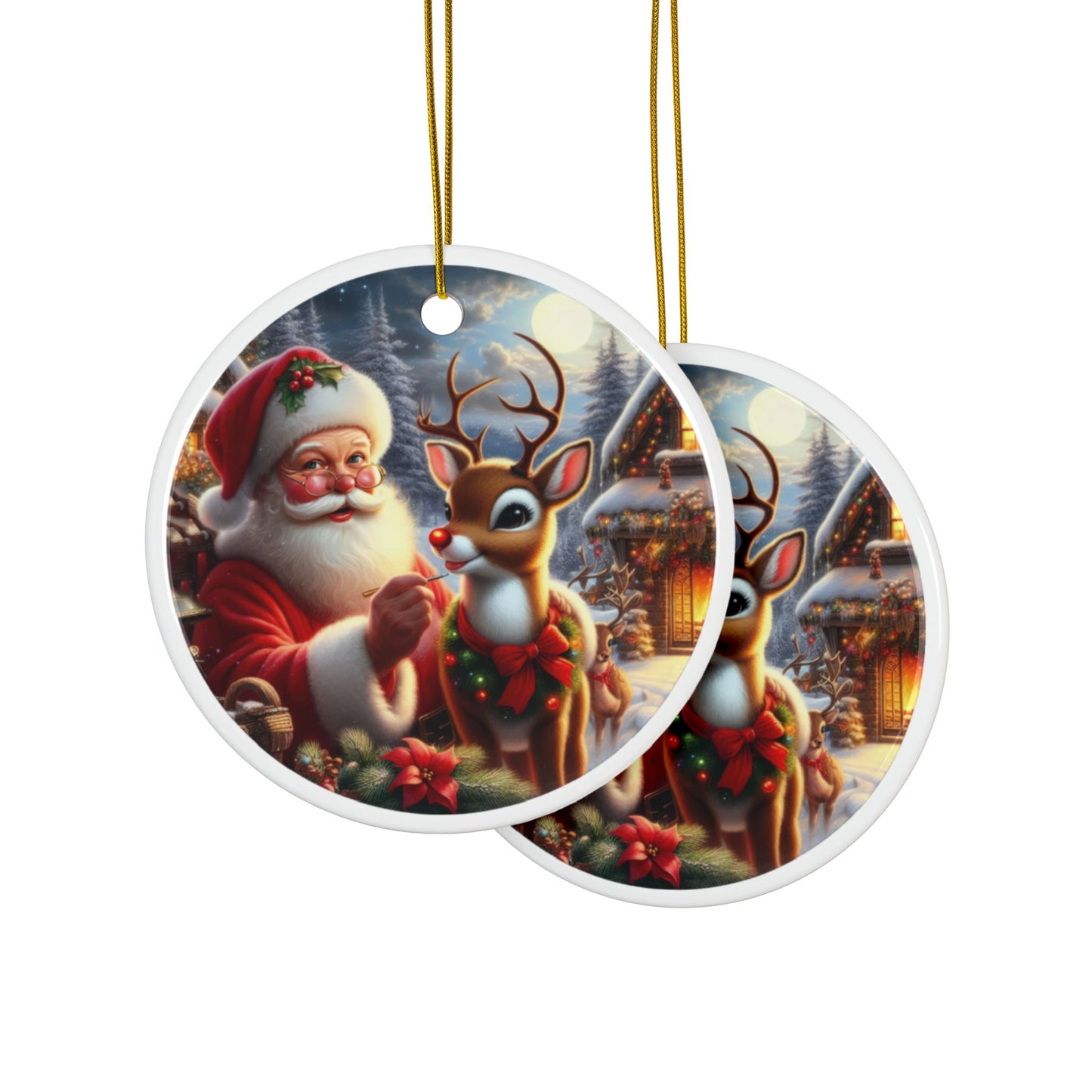 Rudolph’s Radiant Christmas Ceramic Ornaments, 2-Side Print, (1pc, 3pcs, 5pcs, 10pcs)