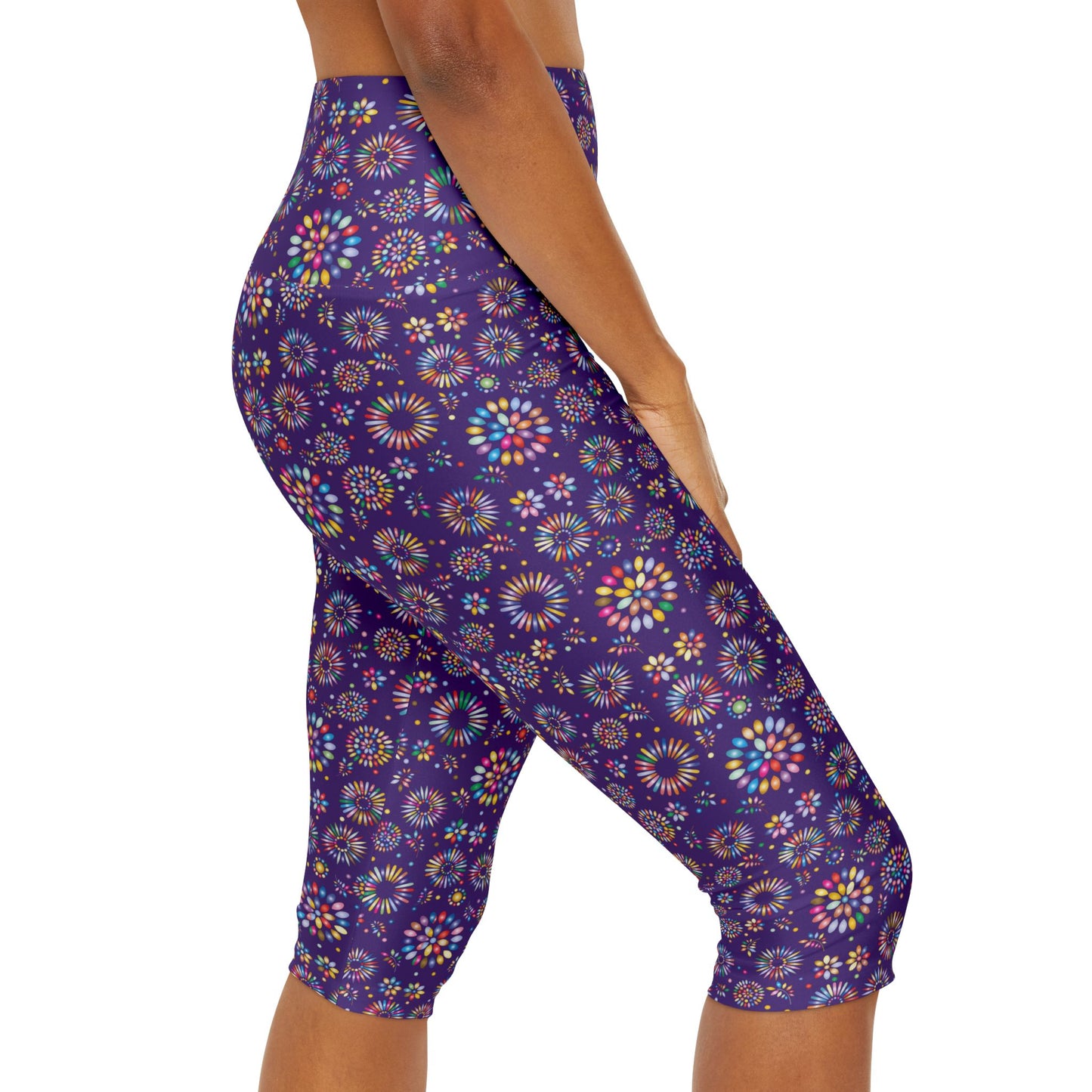 Vibrant Vibes Yoga Capri Leggings (AOP) / Purple