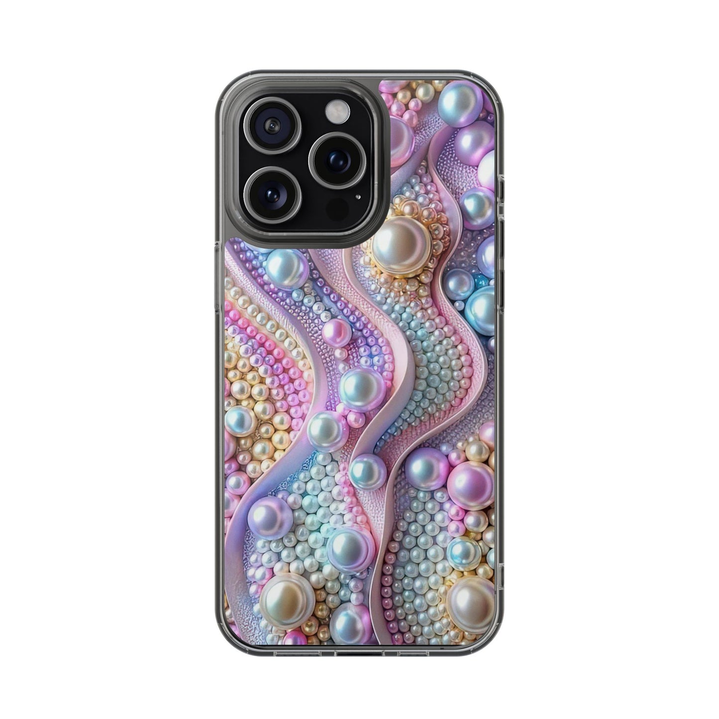 Colorful Pearl Wave Clear Phone Case, Elegant iPhone Cover