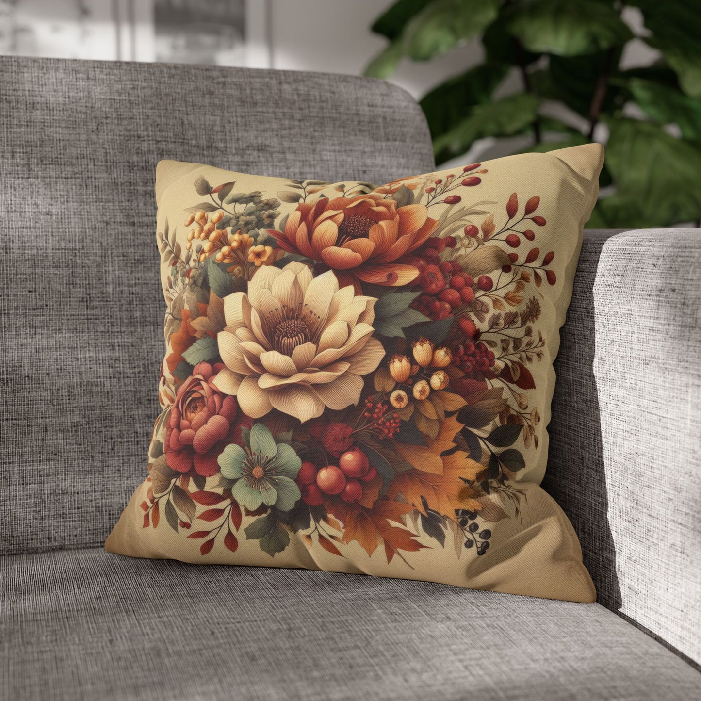 Autumn Bouquet Spun Polyester Square Pillowcase