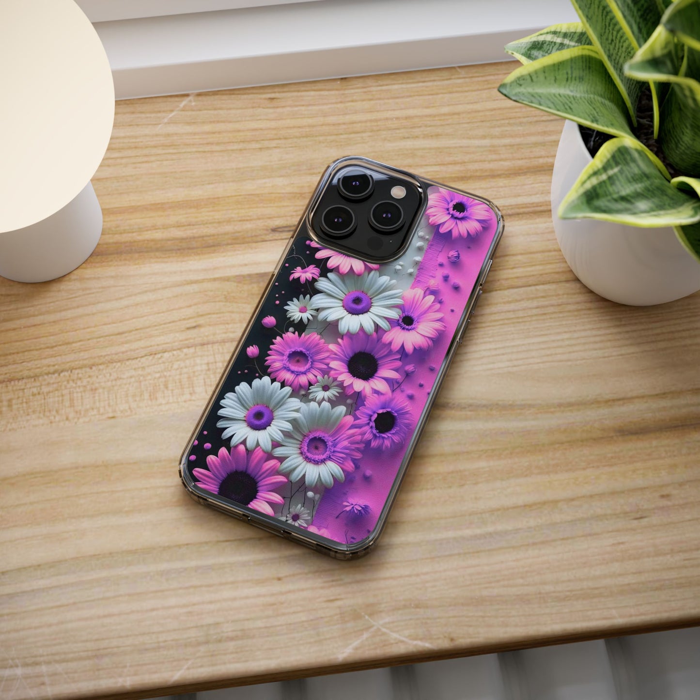 Floral Clear Phone Case – Pink Flower Design