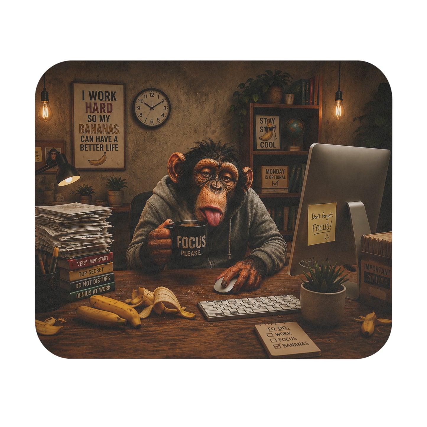 'Focus Please' Office Humor - Funny Monkey Mouse Pad