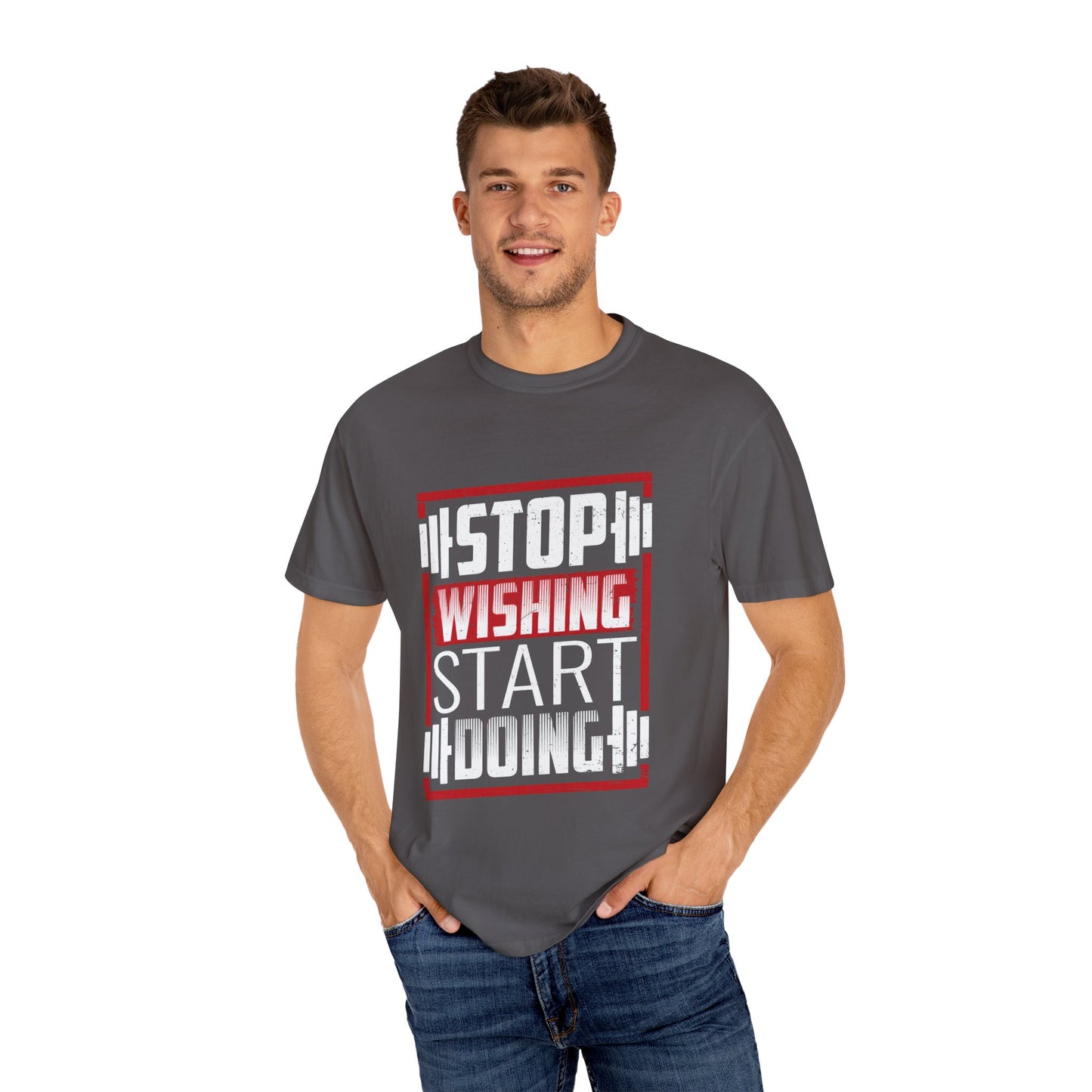 Motivational Workout T-Shirt - 'Stop Wishing Start Doing'