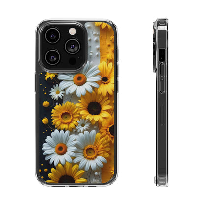 Clear Floral Phone Case - Yellow and White Daisy Pattern Colorful Spring Accessory