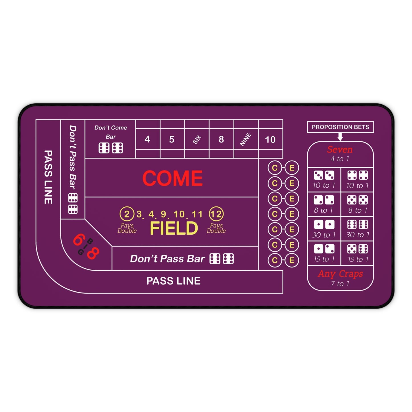 Casino Craps Desk Mat — 2-in-1 Gaming Surface / Purple