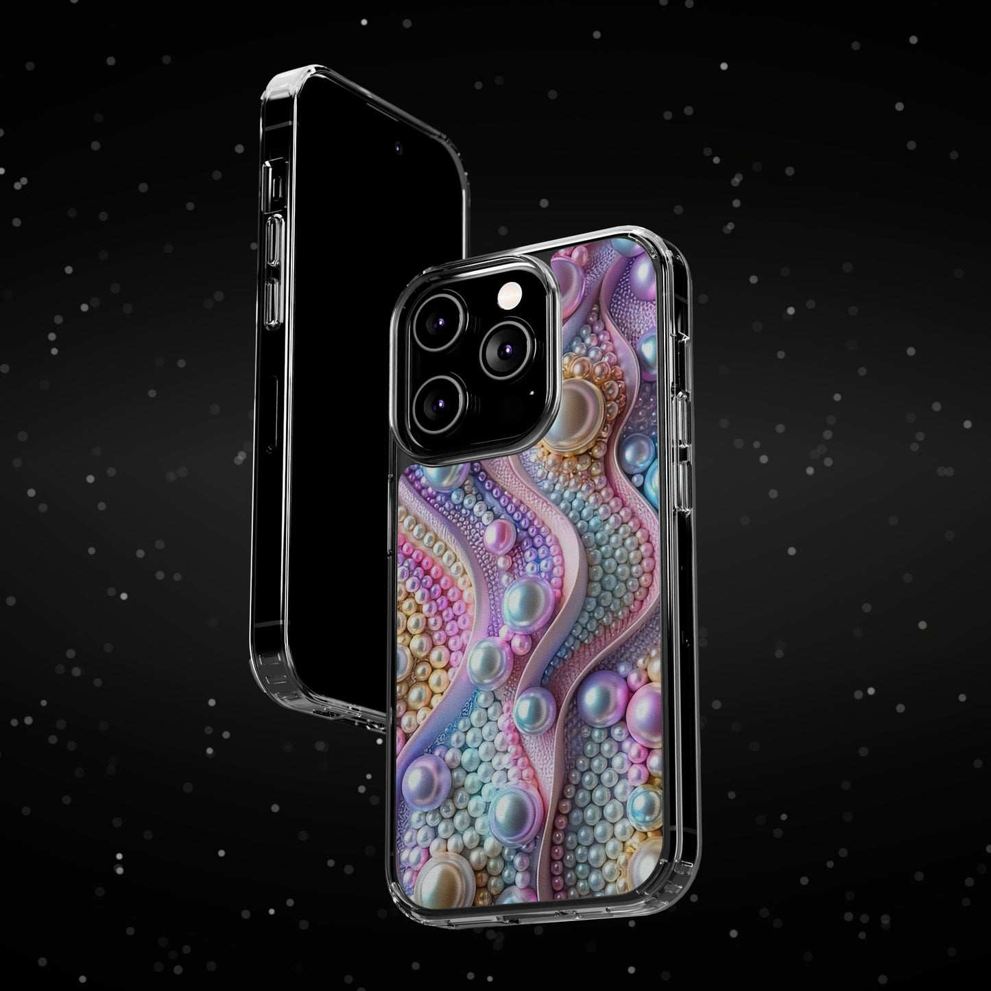 Colorful Pearl Wave Clear Phone Case, Elegant iPhone Cover