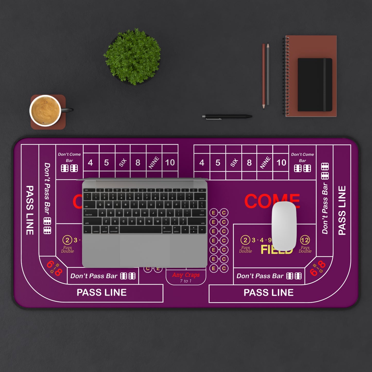 Casino Craps 2 Desk Mat — 2-in-1 Gaming Surface / Purple
