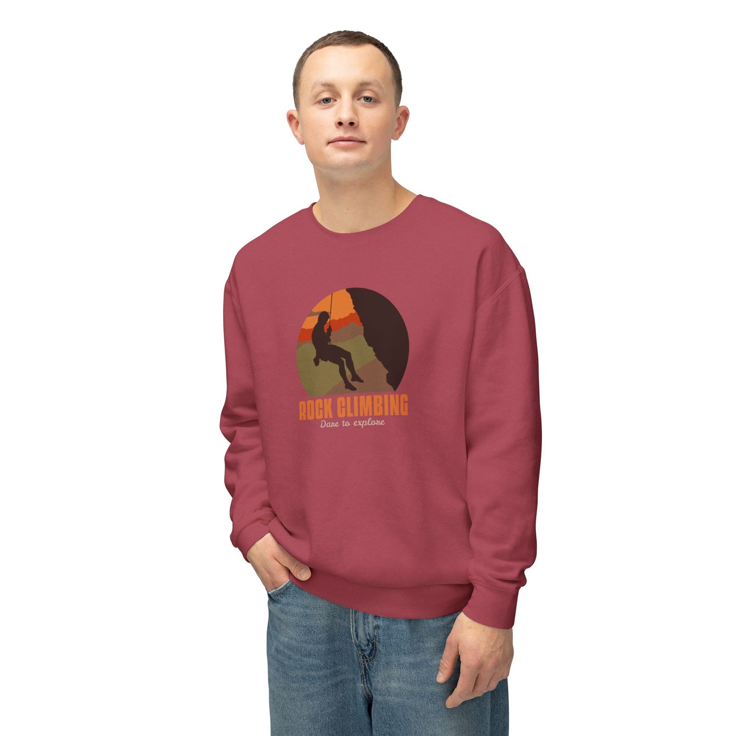 Rock Climbing Dare To Explore Unisex Lightweight Crewneck Sweatshirt