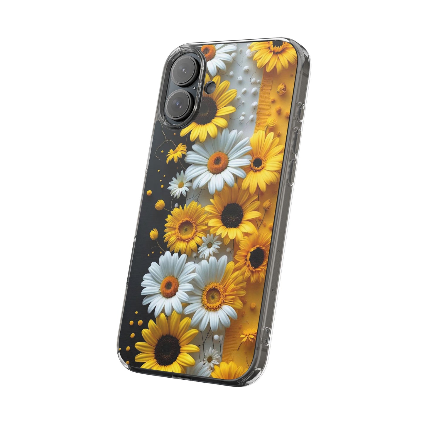 Clear Floral Phone Case - Yellow and White Daisy Pattern Colorful Spring Accessory