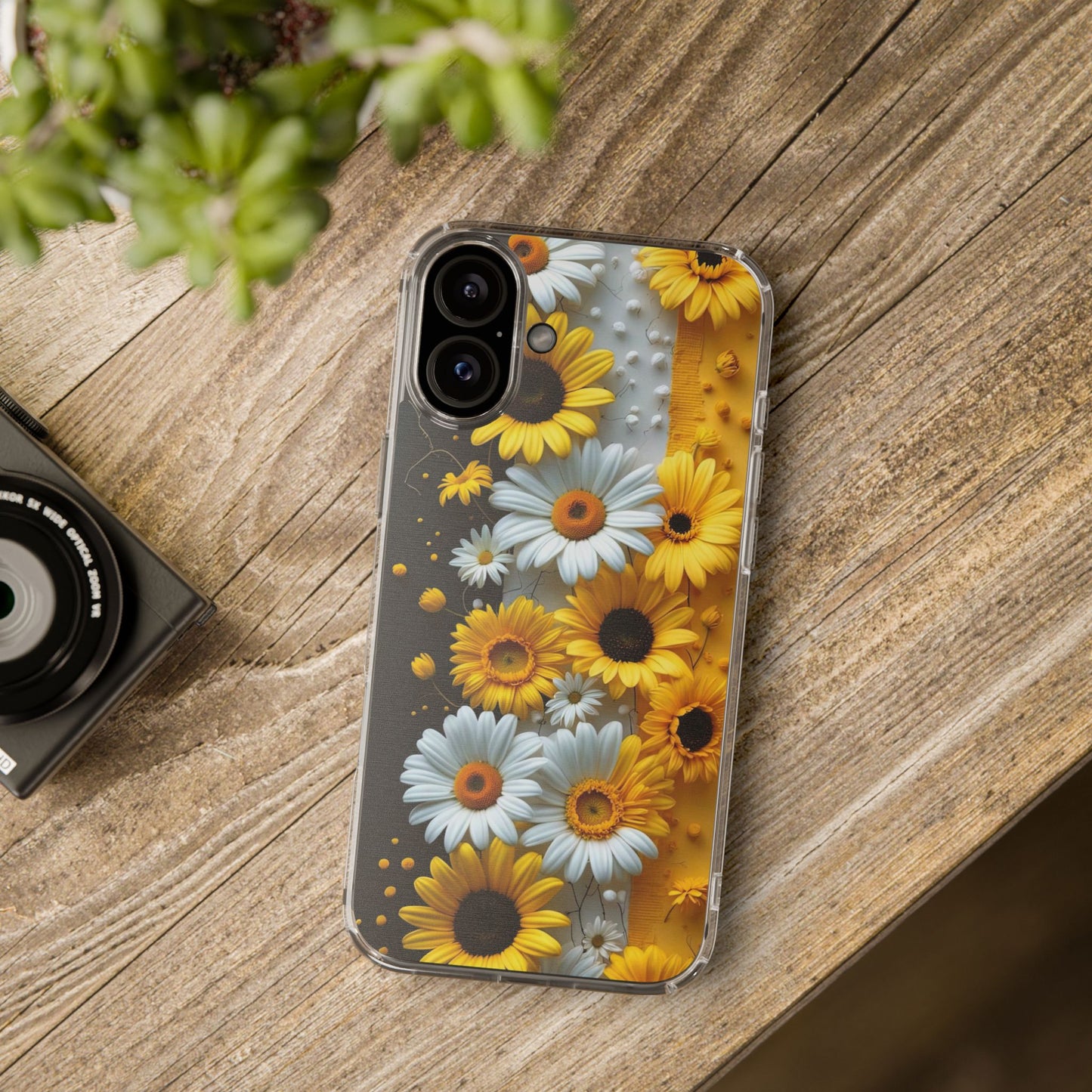 Clear Floral Phone Case - Yellow and White Daisy Pattern Colorful Spring Accessory