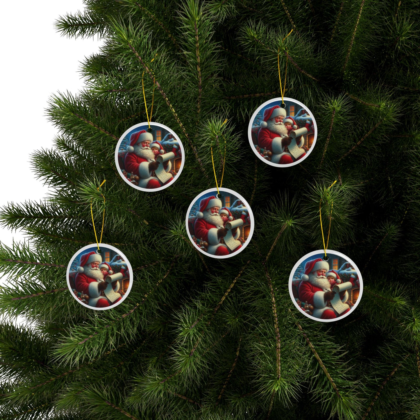 Santa’s Joyful Verification Christmas Ceramic Ornaments, 2-Side Print, (1pc, 3pcs, 5pcs, 10pcs)