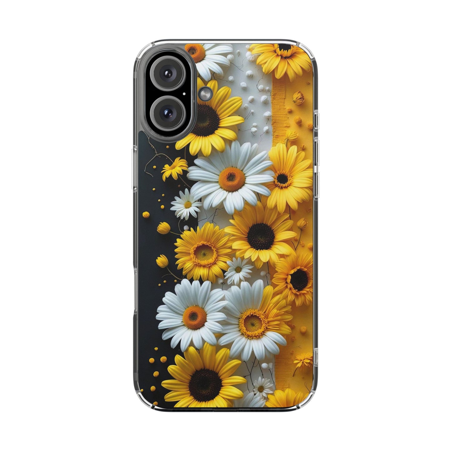 Clear Floral Phone Case - Yellow and White Daisy Pattern Colorful Spring Accessory