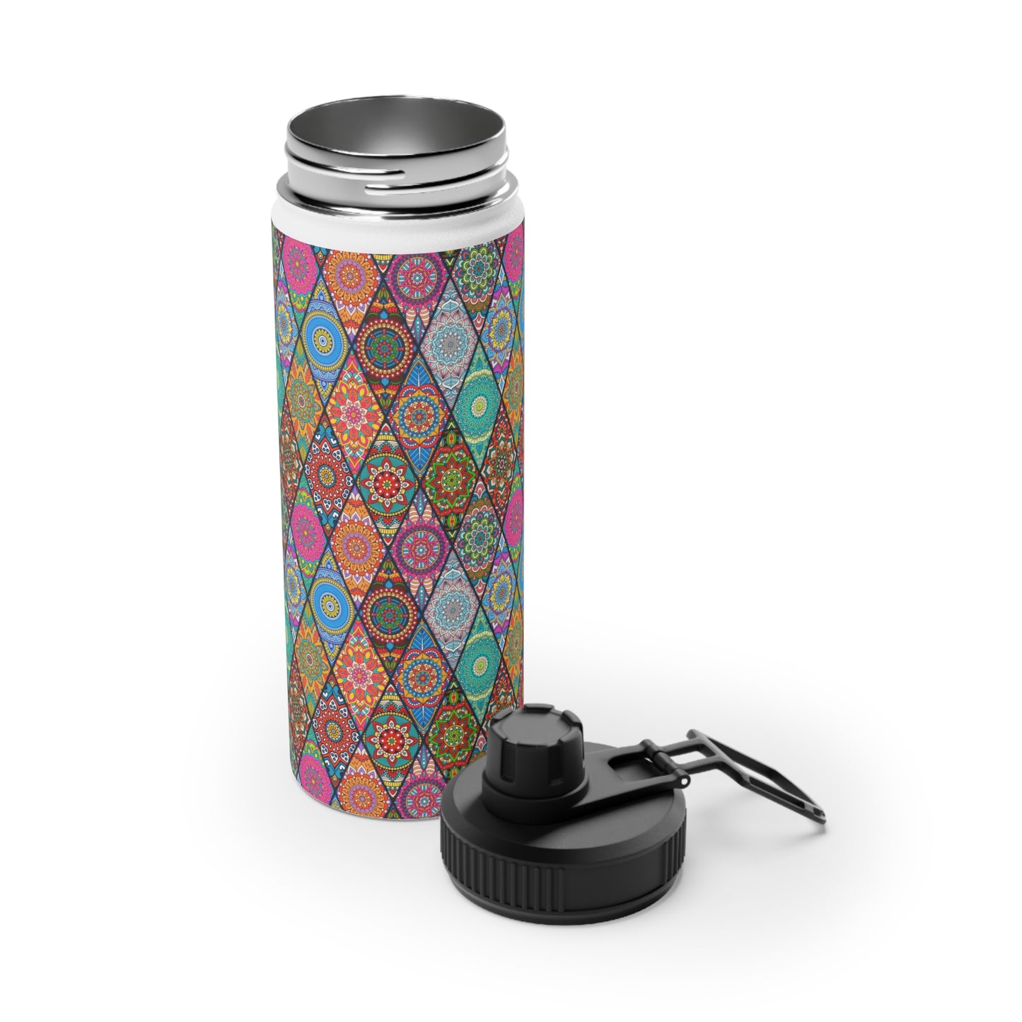 Mandala Argyle Stainless Steel Water Bottle, Sports Lid