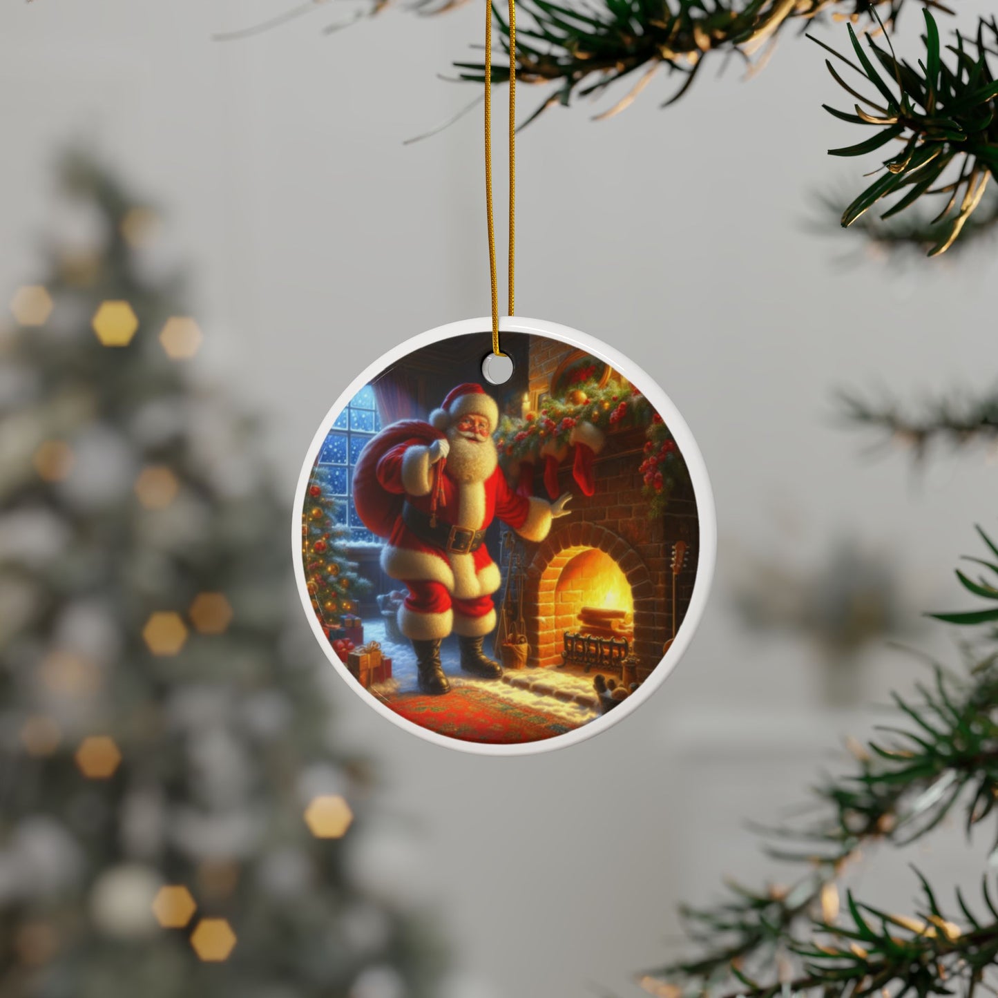 Santa’s Arrival Christmas Ceramic Ornaments, 2-Side Print, (1pc, 3pcs, 5pcs, 10pcs)