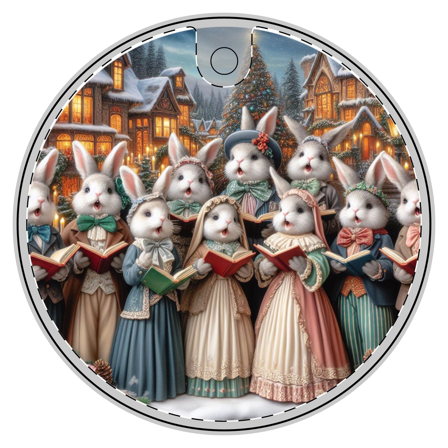 Victorian Bunny Carols Decoration Ornament, (1pc)  one side print