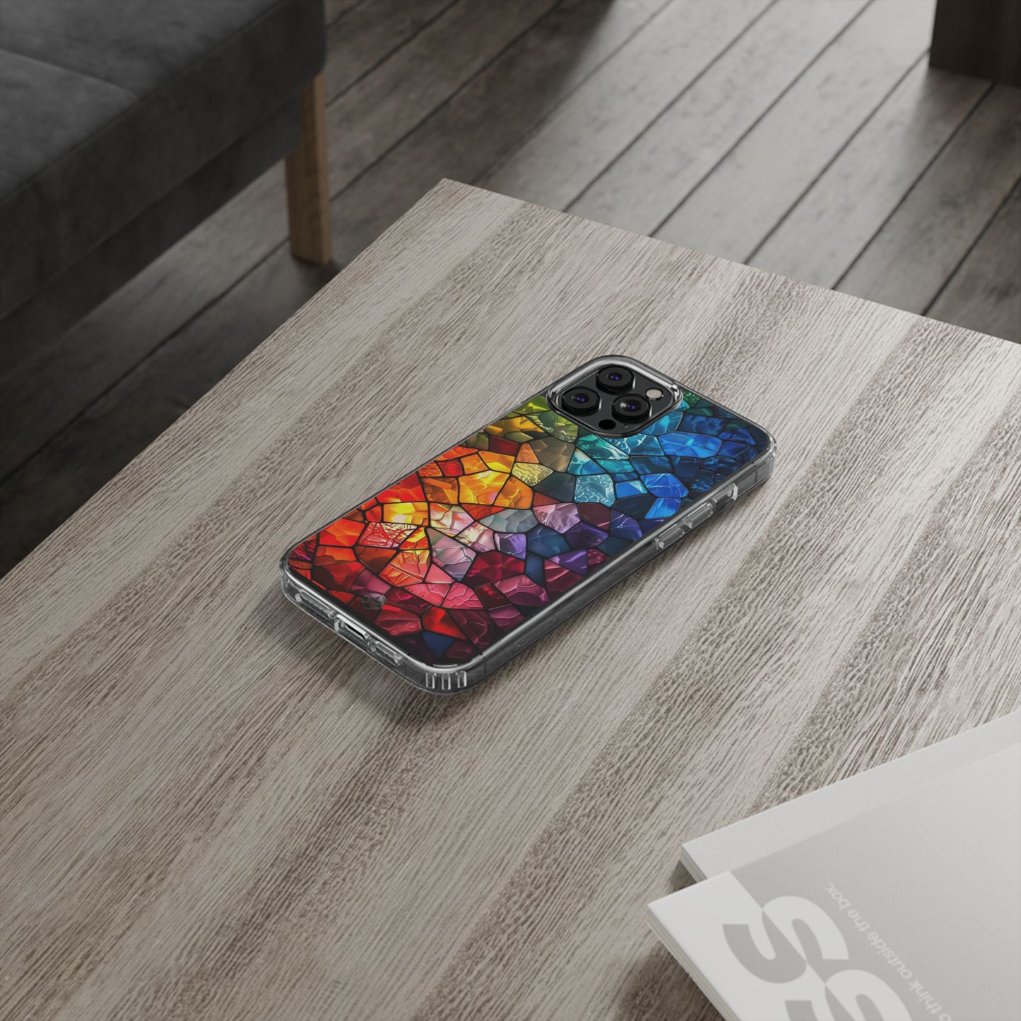Vibrant Clear Phone Case, Colorful Stained Glass Design