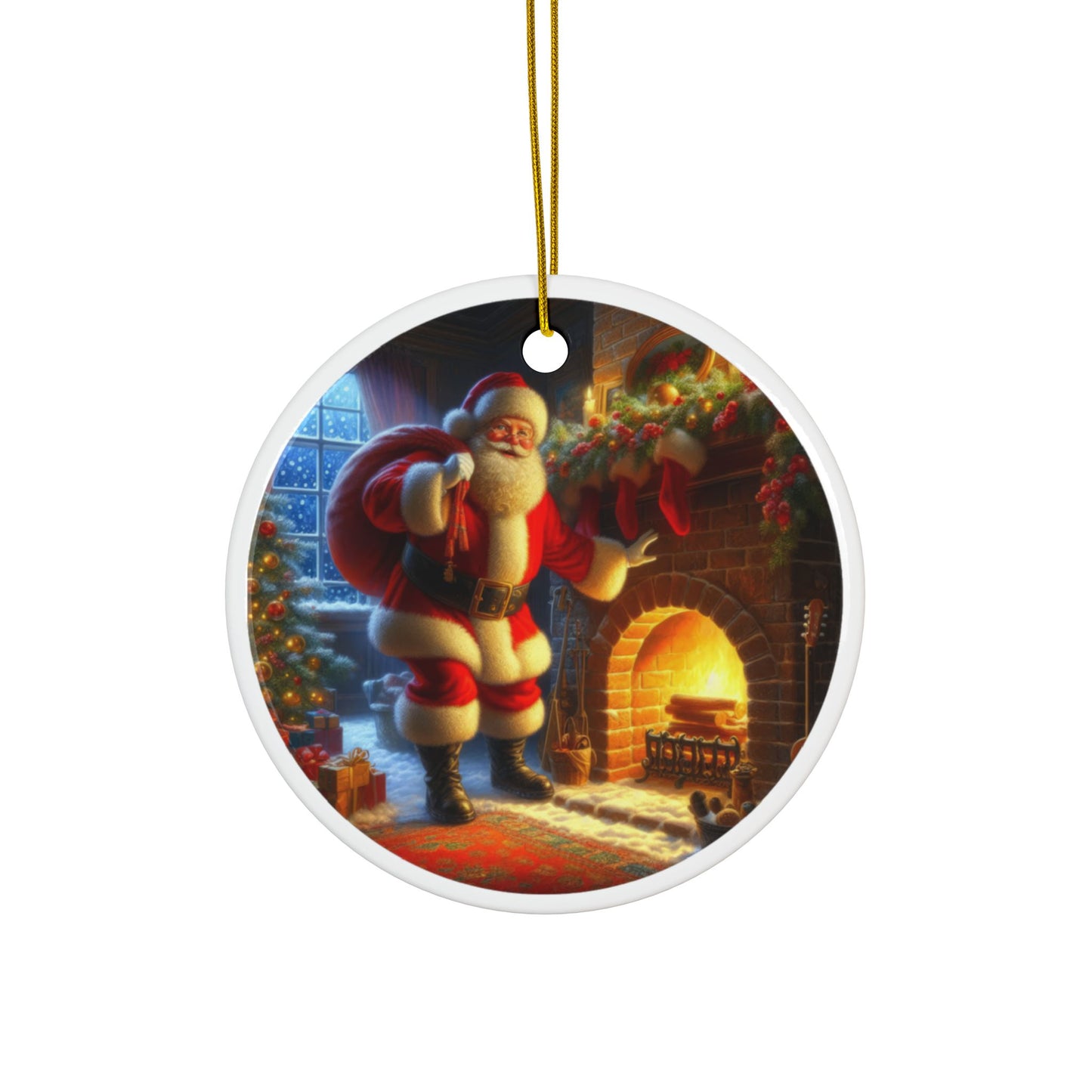 Santa’s Arrival Christmas Ceramic Ornaments, 2-Side Print, (1pc, 3pcs, 5pcs, 10pcs)