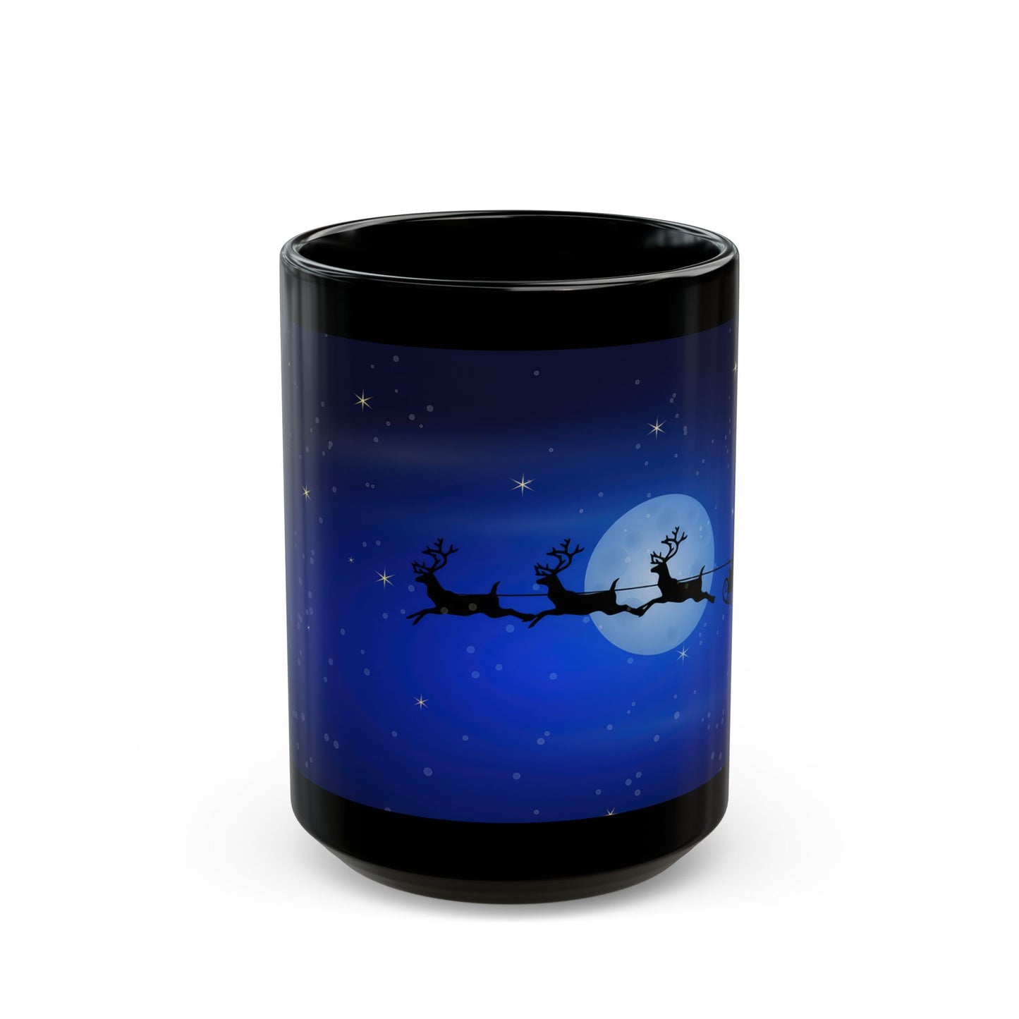 Moonlit Flight: Santa's Magical Slide Black Mug - 11oz, 15oz