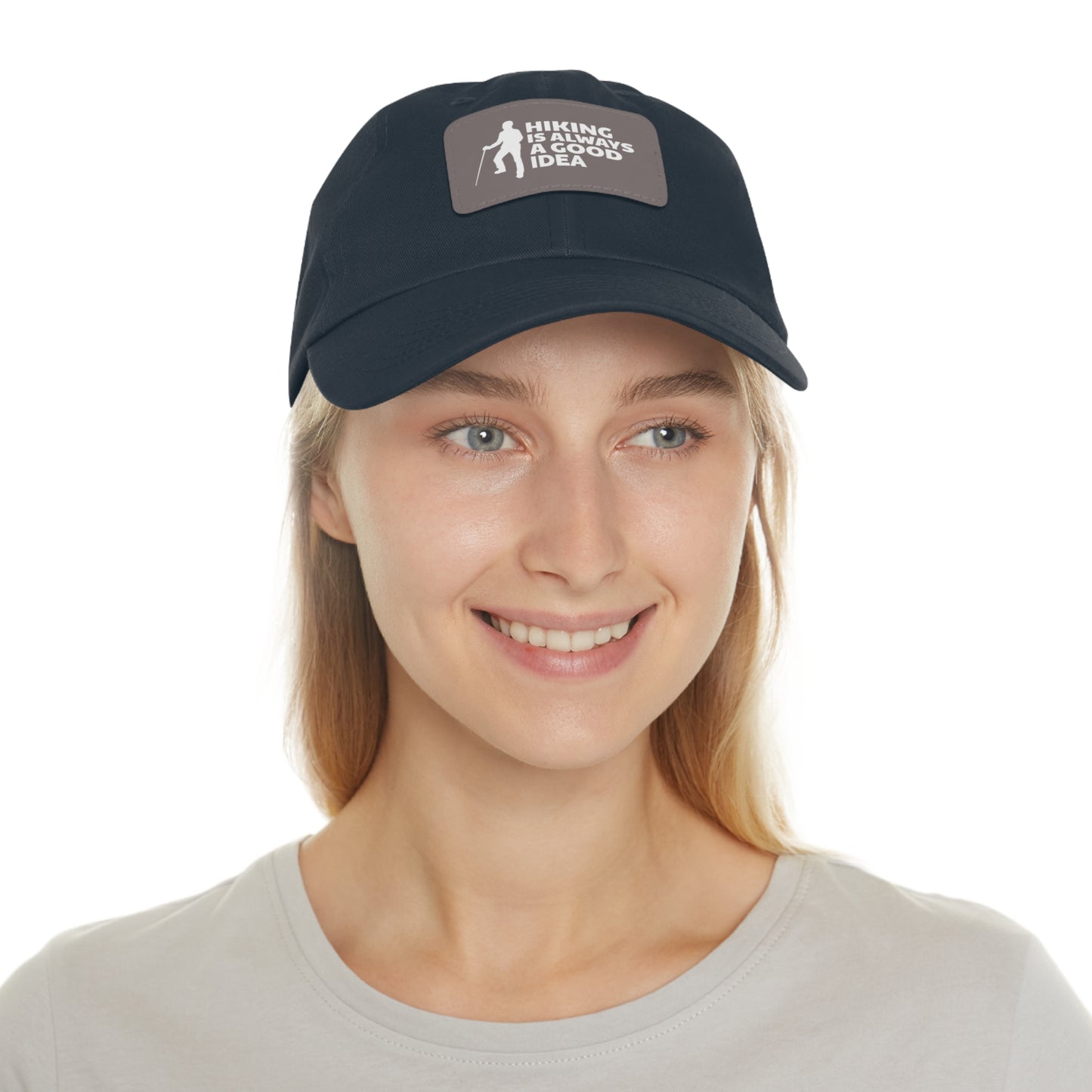 Hiking Is Always A Good Idea Dad Hat with Leather Patch (Rectangle)