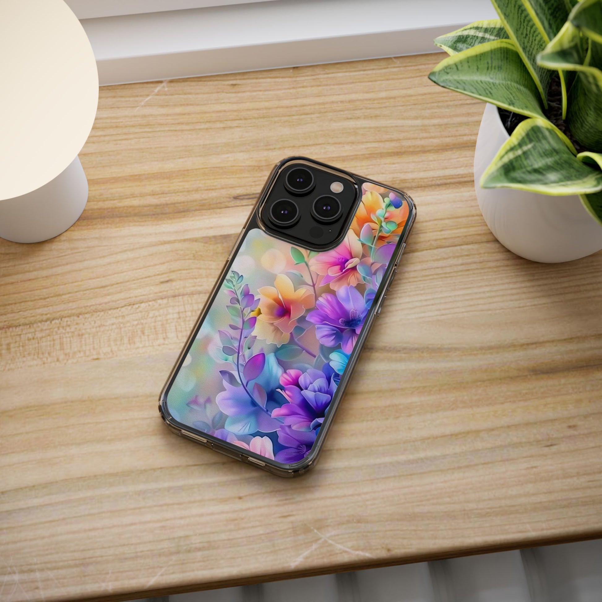 Floral Clear Phone Case -  Colorful Spring Design