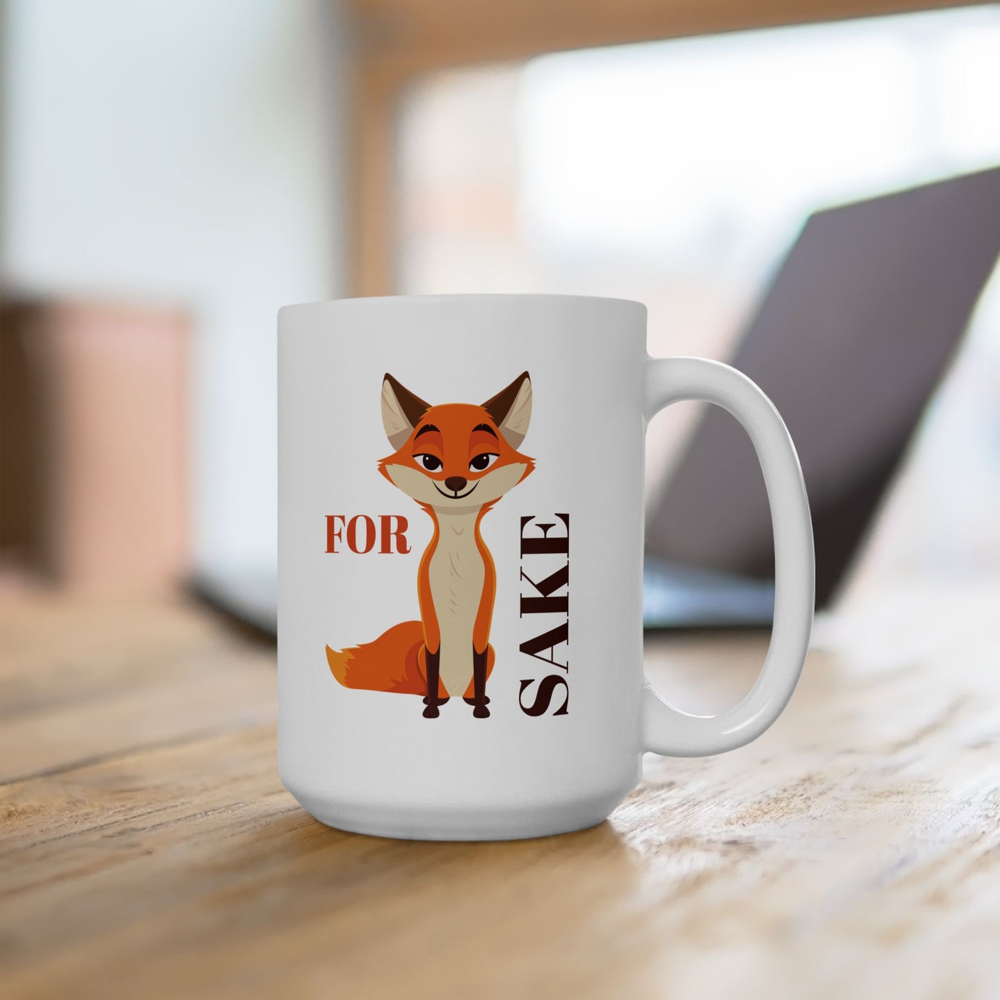 Funny Ceramic Mug - "For Fox Sake" Humorous Coffee Cup,  Quirky Drinkware, Perfect for Holiday or Birthday Gifts, 11oz & 15oz