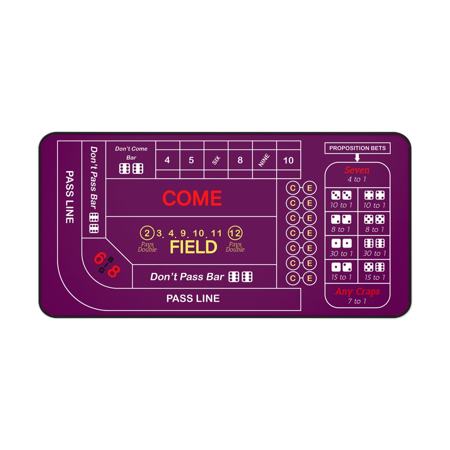 Casino Craps Desk Mat — 2-in-1 Gaming Surface / Purple