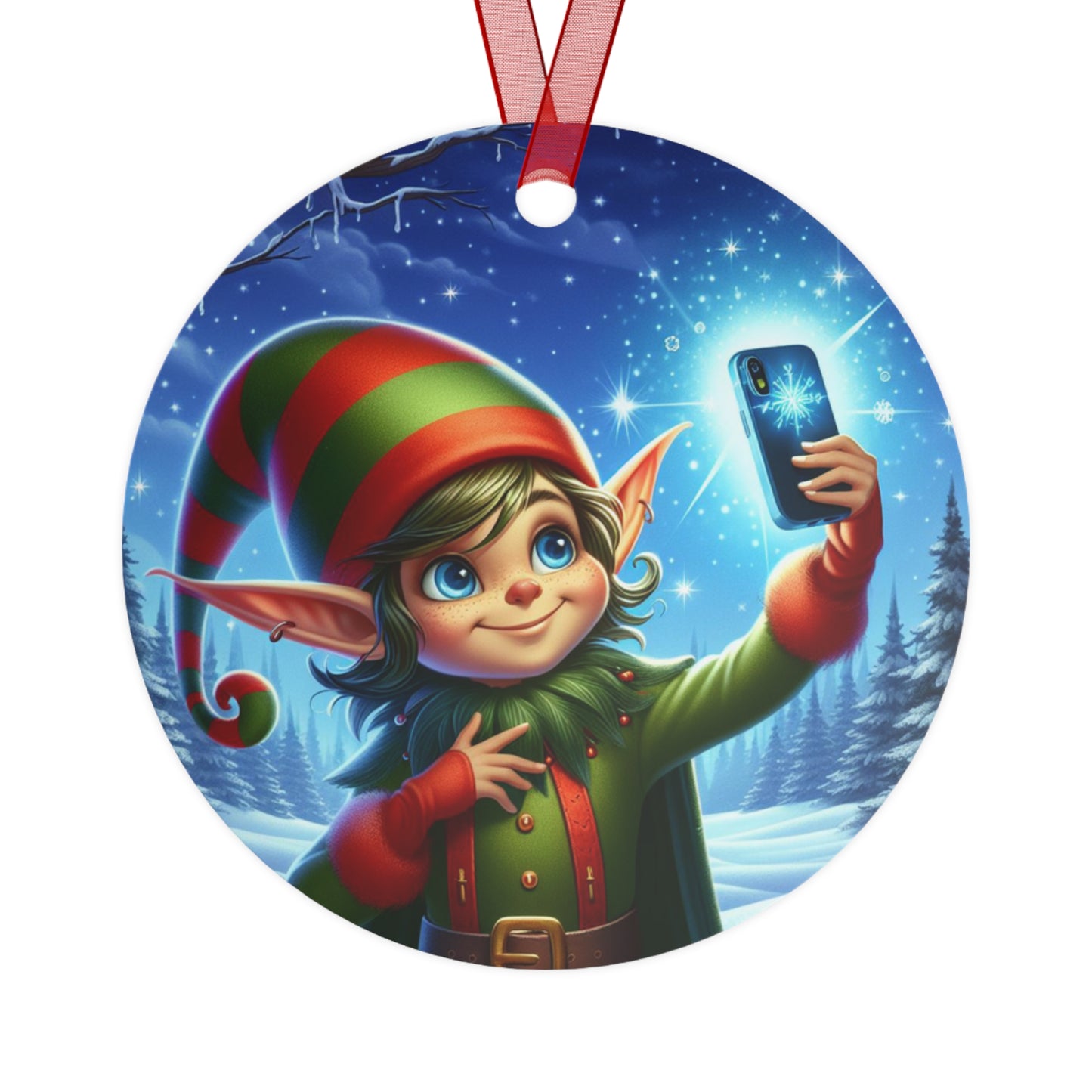 Elfie On The Selfie Metal Ornaments, 2-Side Print