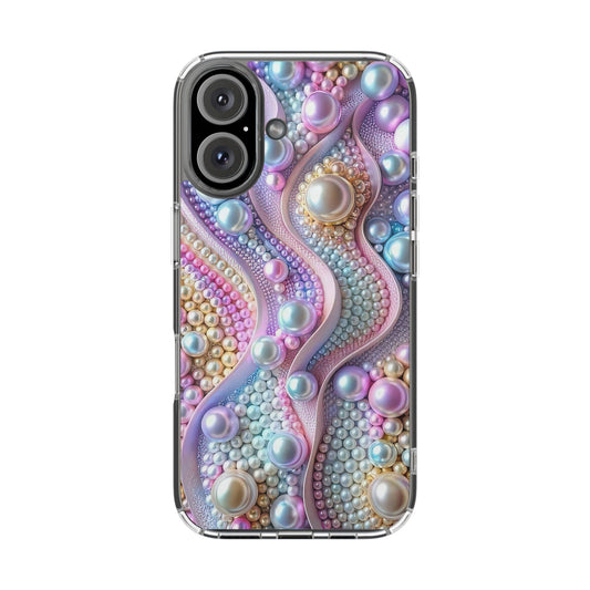 Colorful Pearl Wave Clear Phone Case, Elegant iPhone Cover
