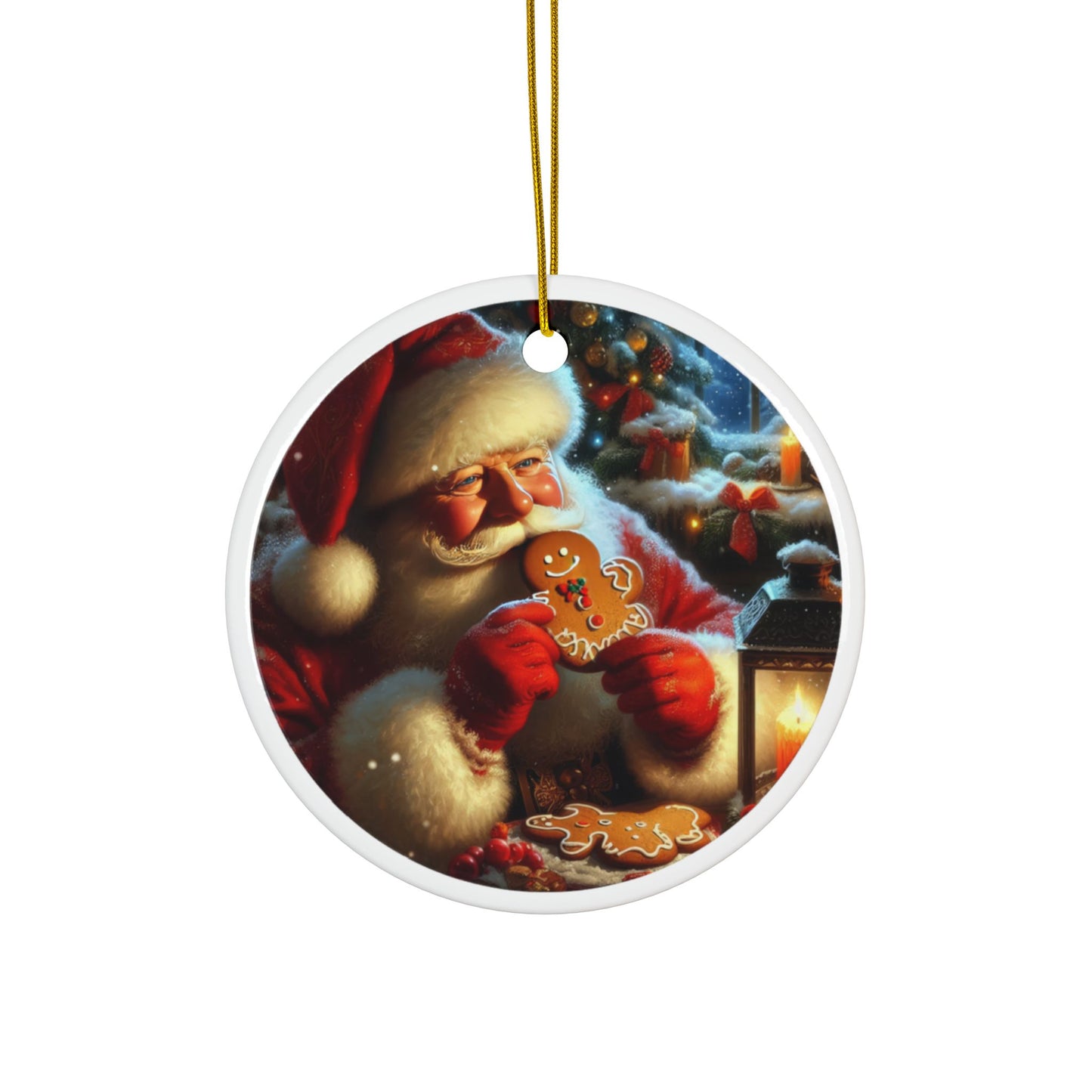 Sweet Moments: Santa and Gingerbread Christmas Ceramic Ornaments, 2-Side Print, (1pc, 3pcs, 5pcs, 10pcs)