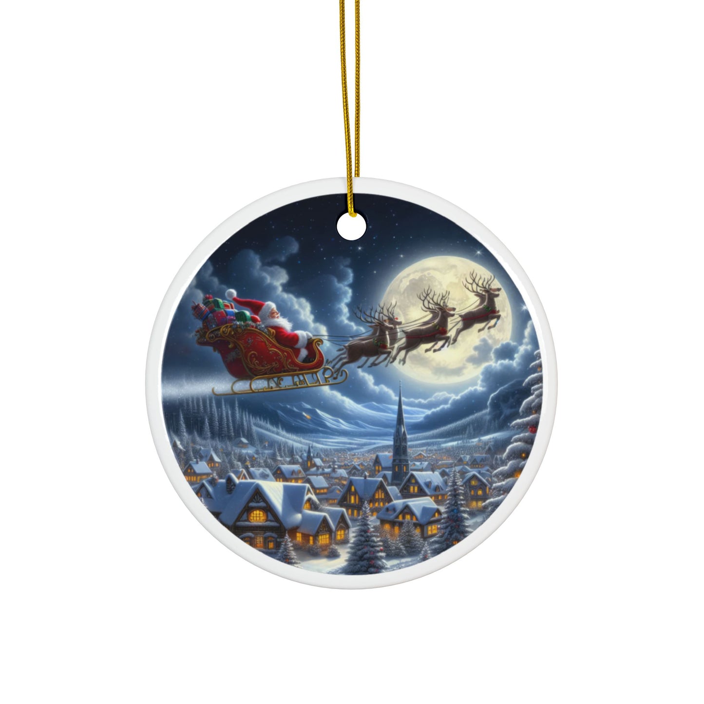 Holly Jolly Twilight Journey Christmas Ceramic Ornaments, 2-Side Print, (1pc, 3pcs, 5pcs, 10pcs)